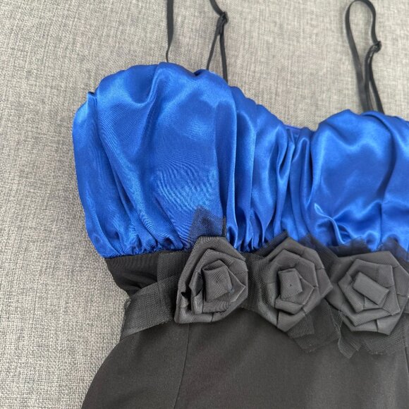 Snap Formal Dress Party Event Prom Blue & Black Adjustable Straps Juniors 7 Rose - Picture 4 of 14